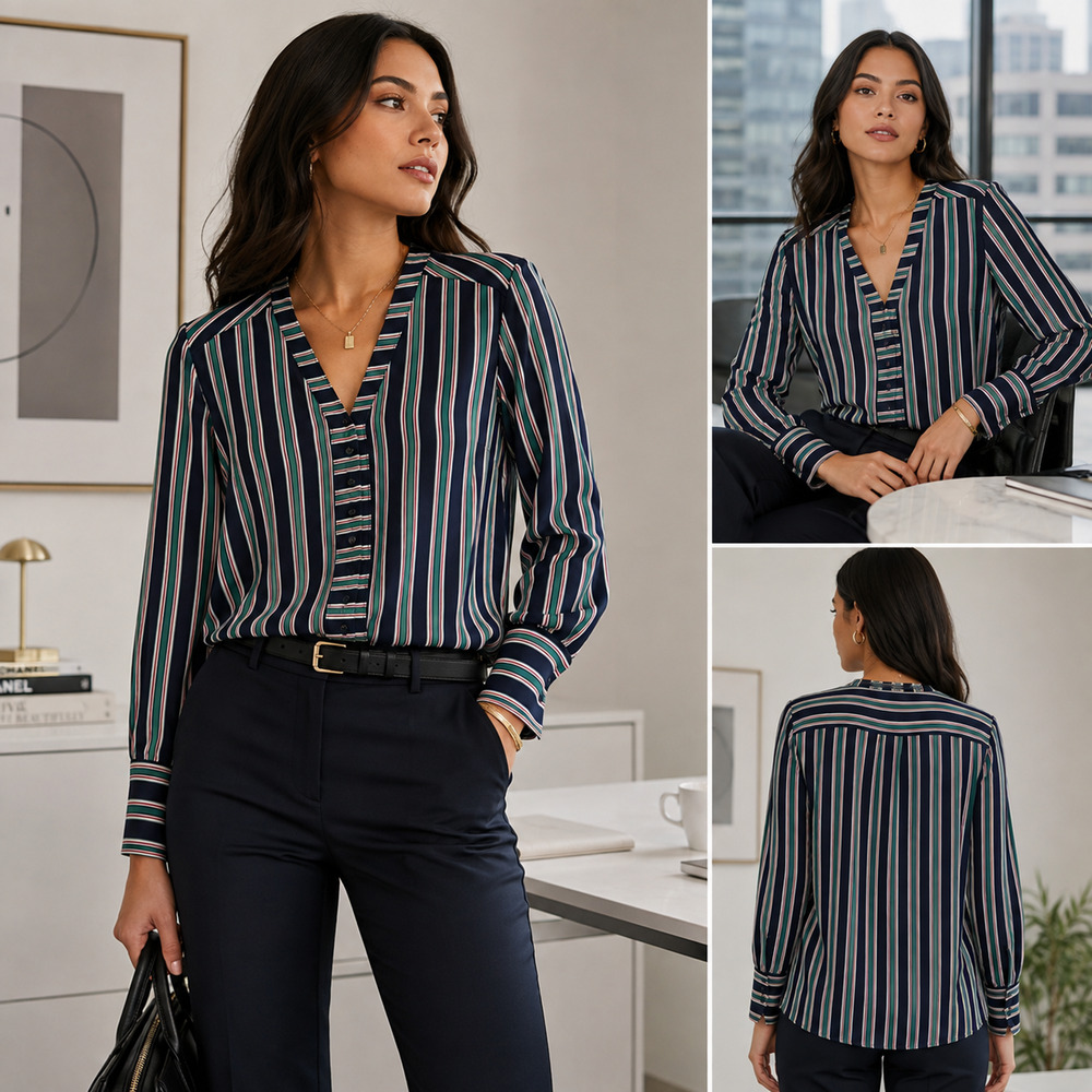 Express Womens Striped Top Medium Button Down Office Work Business Academia